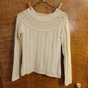 ❄ [LOFT] Creme sweater with crochet details, XS